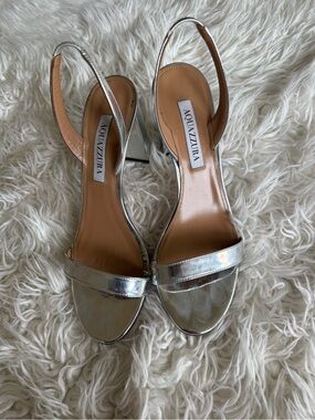 Aquazzura Metallic Silver Slingback Heels